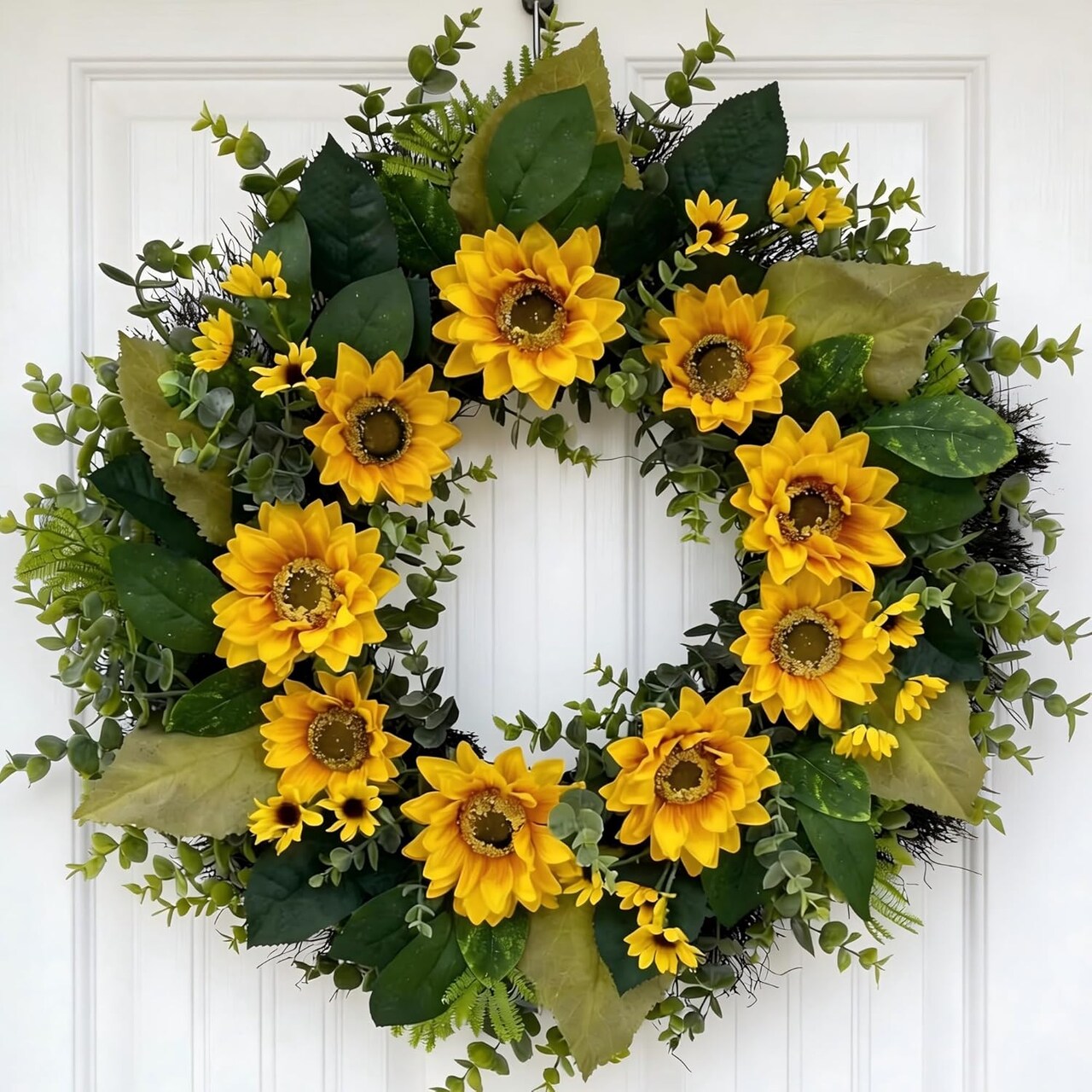 24-Inch Sunflower Wreath – Large Weatherproof Spring & Summer Wreath for Front Door, Farmhouse Rustic Indoor/Outdoor Home Decor
